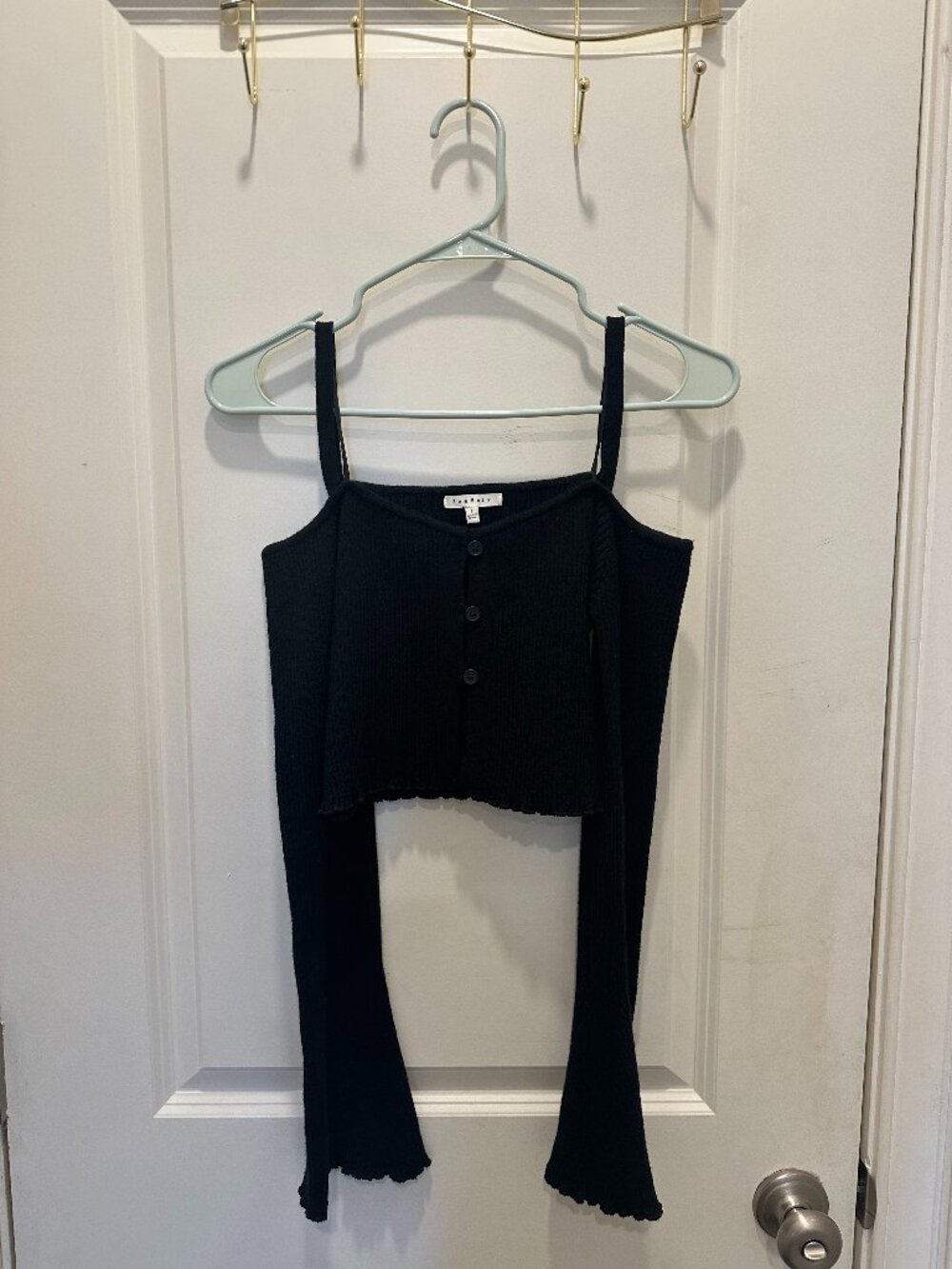 Urban Outfitters BaeVely Black Ribbed Cold Shoulder Long Sleeve Crop Top S